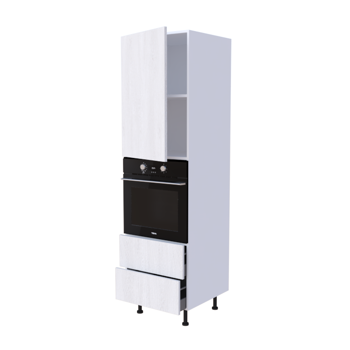 Colonne 1 placard + 2 tiroirs + four L60 x H200 x P58 - Bois Blanc - meuble livré monté