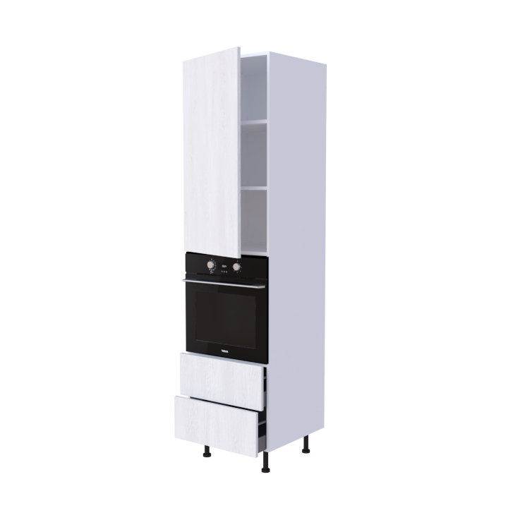 Colonne 1 placard + 2 tiroirs + four L60 x H220 x P58 - Bois Blanc - meuble livré monté