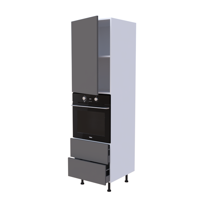 Colonne 1 placard + 2 tiroirs + four L60 x H200 x P58 - Brun Argile Satinée - meuble livré monté