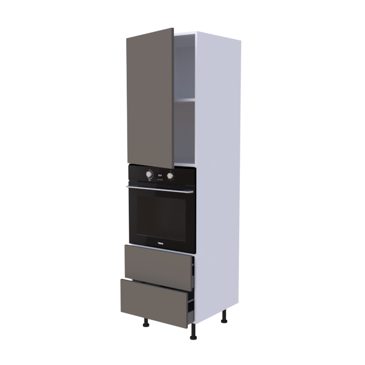 Colonne 1 placard + 2 tiroirs + four L60 x H200 x P58 - Cacao - meuble livré monté