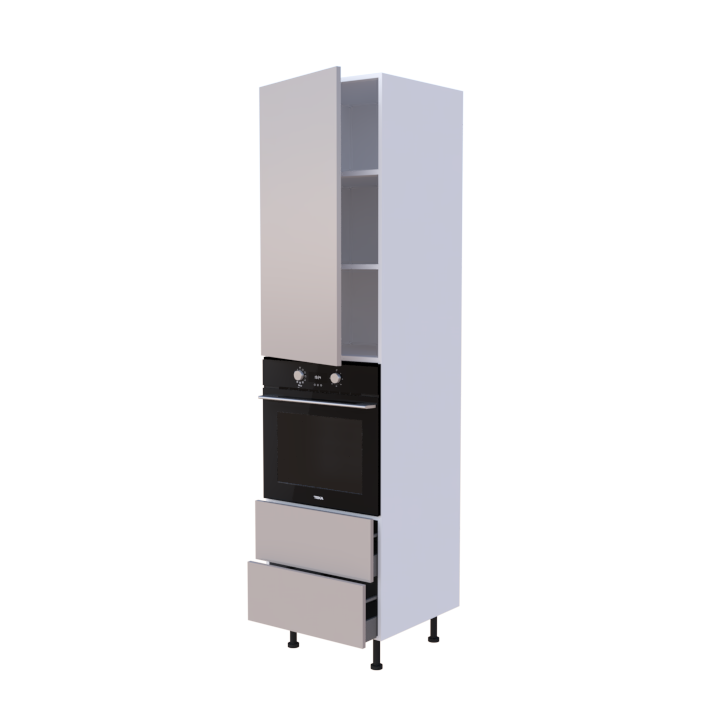 Colonne 1 placard + 2 tiroirs + four L60 x H220 x P58 - Cachemire Laqué Brillant - meuble livré monté