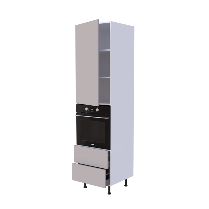 Colonne 1 placard + 2 tiroirs + four L60 x H220 x P58 - Cachemire Mat - meuble livré monté