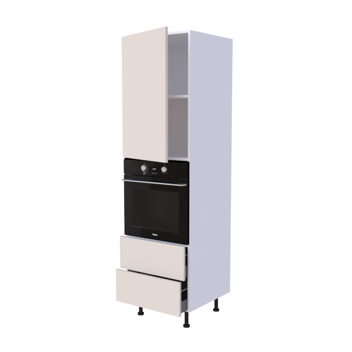 Colonne 1 placard + 2 tiroirs + four L60 x H200 x P58 - Café au lait Mat - meuble livré monté