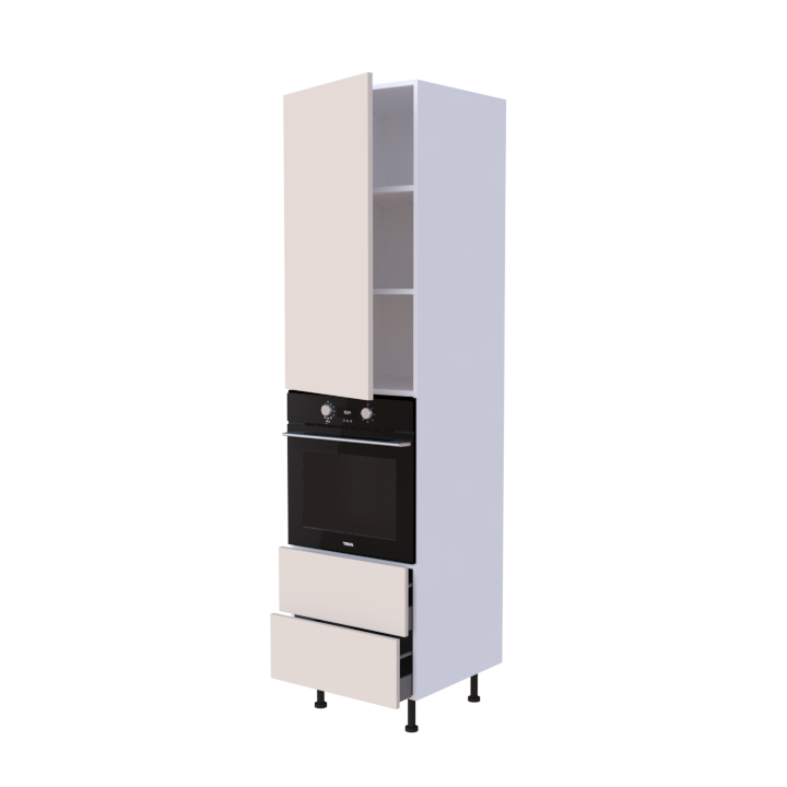 Colonne 1 placard + 2 tiroirs + four L60 x H220 x P58 - Café au lait Mat - meuble livré monté