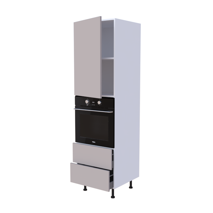 Colonne 1 placard + 2 tiroirs + four L60 x H200 x P58 - Camaïeu Perlé - meuble livré monté