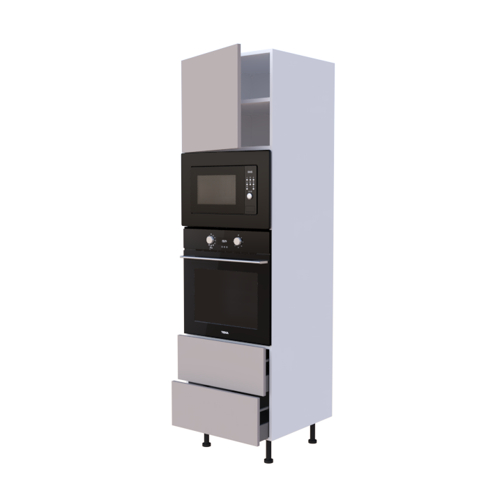 Colonne 1 placard + 2 tiroirs + four et micro-onde L60 x H200 x P58 - Camaïeu Perlé - meuble livré monté