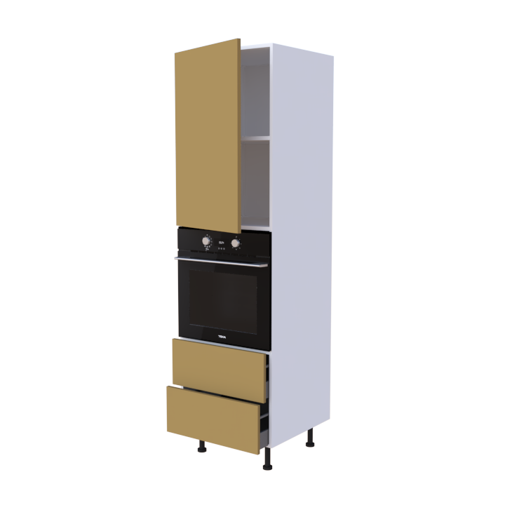 Colonne 1 placard + 2 tiroirs + four L60 x H200 x P58 - Camel Mat - meuble livré monté