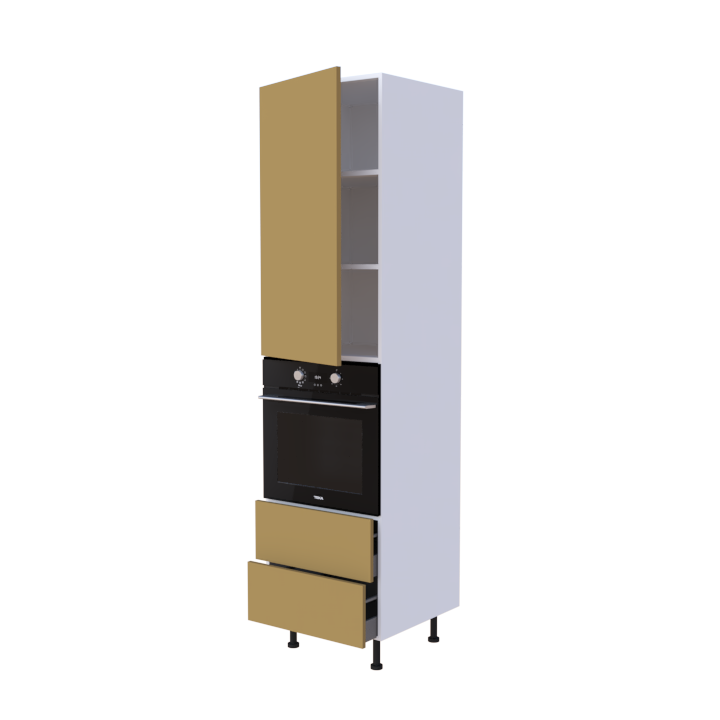 Colonne 1 placard + 2 tiroirs + four L60 x H220 x P58 - Camel Mat - meuble livré monté