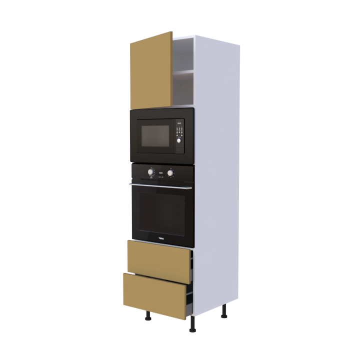 Colonne 1 placard + 2 tiroirs + four et micro-onde L60 x H200 x P58 - Camel Mat - meuble livré monté