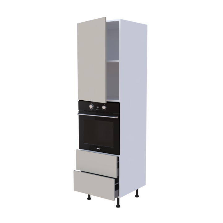 Colonne 1 placard + 2 tiroirs + four L60 x H200 x P58 - Cappuccino Mat - meuble livré monté