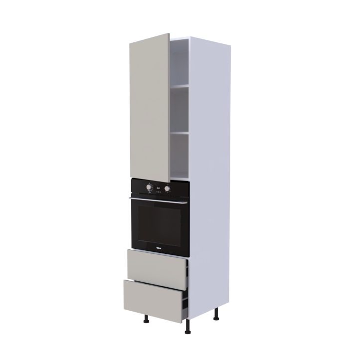 Colonne 1 placard + 2 tiroirs + four L60 x H220 x P58 - Cappuccino Mat - meuble livré monté