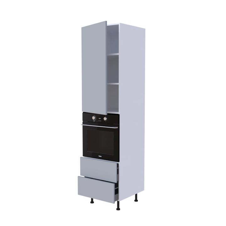 Colonne 1 placard + 2 tiroirs + four L60 x H220 x P58 - Cendre Mat - meuble livré monté