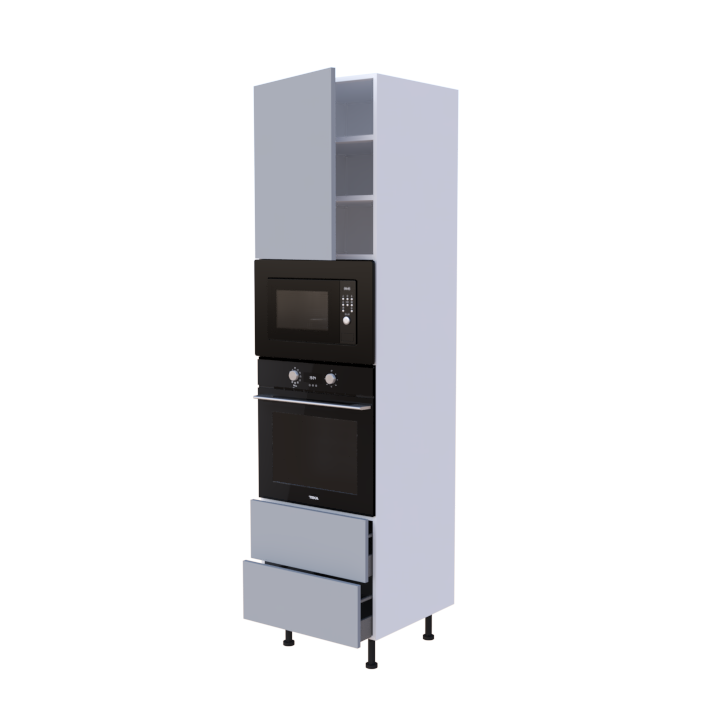 Colonne 1 placard + 2 tiroirs + four et micro-onde L60 x H220 x P58 - Cendre Mat - meuble livré monté