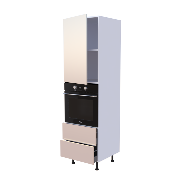 Colonne 1 placard + 2 tiroirs + four L60 x H200 x P58 - Champagne - meuble livré monté