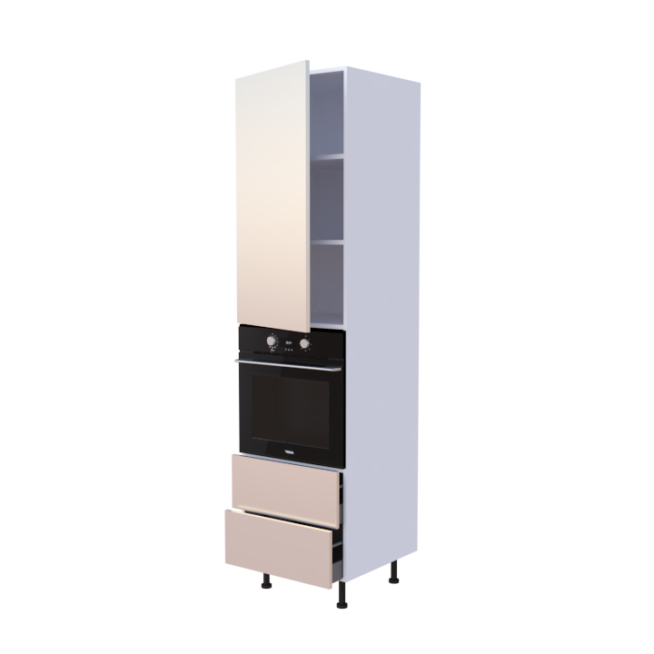 Colonne 1 placard + 2 tiroirs + four L60 x H220 x P58 - Champagne - meuble livré monté