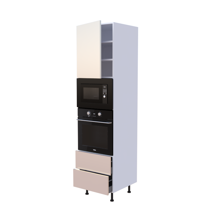 Colonne 1 placard + 2 tiroirs + four et micro-onde L60 x H220 x P58 - Champagne - meuble livré monté