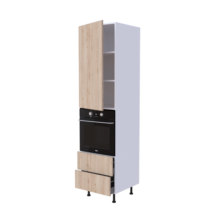Colonne 1 placard + 2 tiroirs + four L60 x H220 x P58 - Chêne Amende Dorée - meuble livré monté