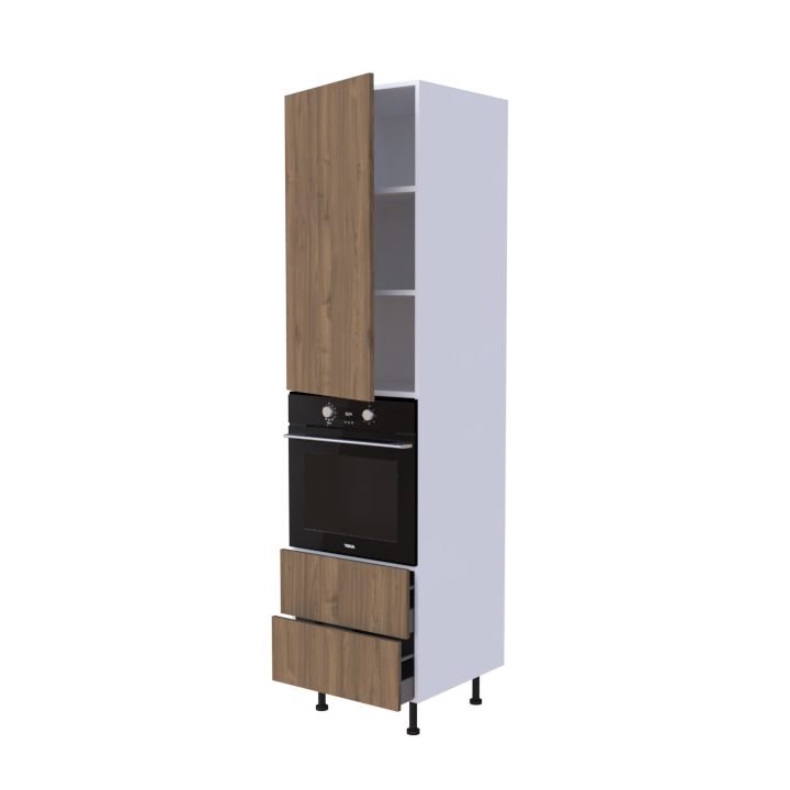 Colonne 1 placard + 2 tiroirs + four L60 x H220 x P58 - Chêne Aneto - meuble livré monté