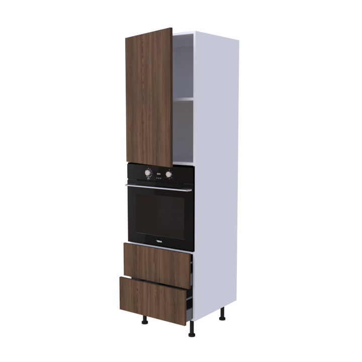 Colonne 1 placard + 2 tiroirs + four L60 x H200 x P58 - Chêne Bruni Forestier - meuble livré monté