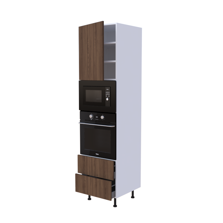 Colonne 1 placard + 2 tiroirs + four et micro-onde L60 x H220 x P58 - Chêne Bruni Forestier - meuble livré monté