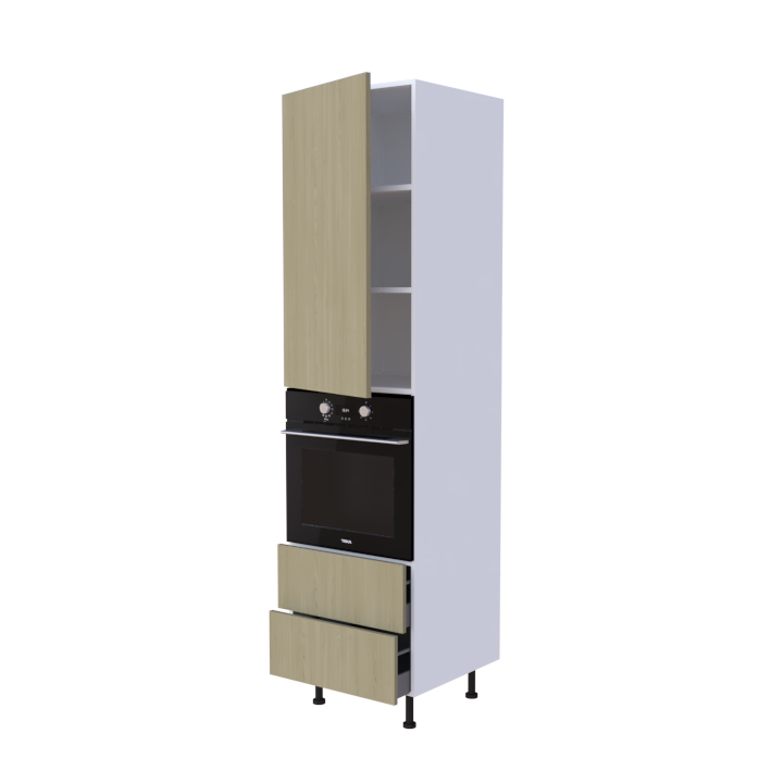 Colonne 1 placard + 2 tiroirs + four L60 x H220 x P58 - Chêne Clair - meuble livré monté