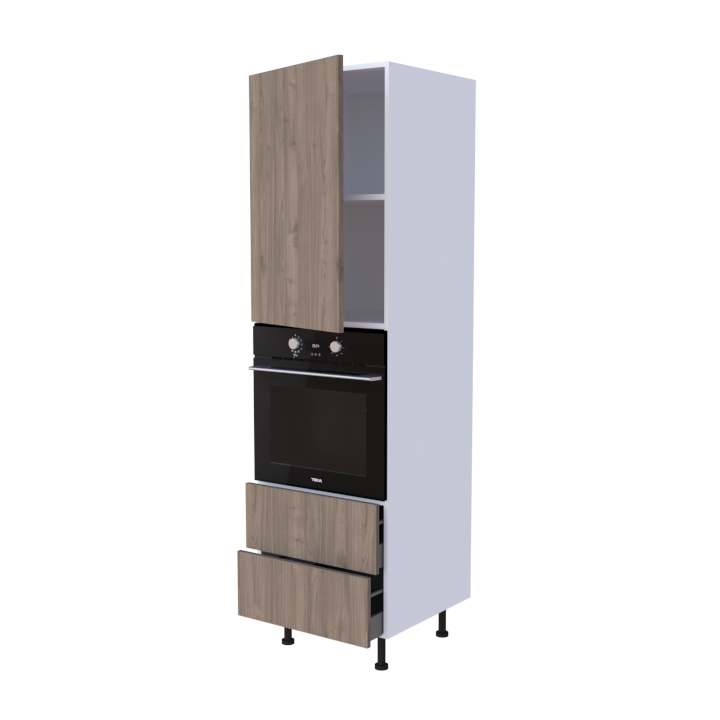 Colonne 1 placard + 2 tiroirs + four L60 x H200 x P58 - Chêne Grillé - meuble livré monté
