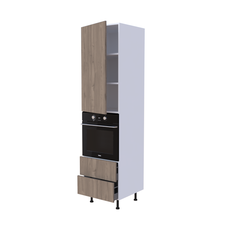 Colonne 1 placard + 2 tiroirs + four L60 x H220 x P58 - Chêne Grillé - meuble livré monté