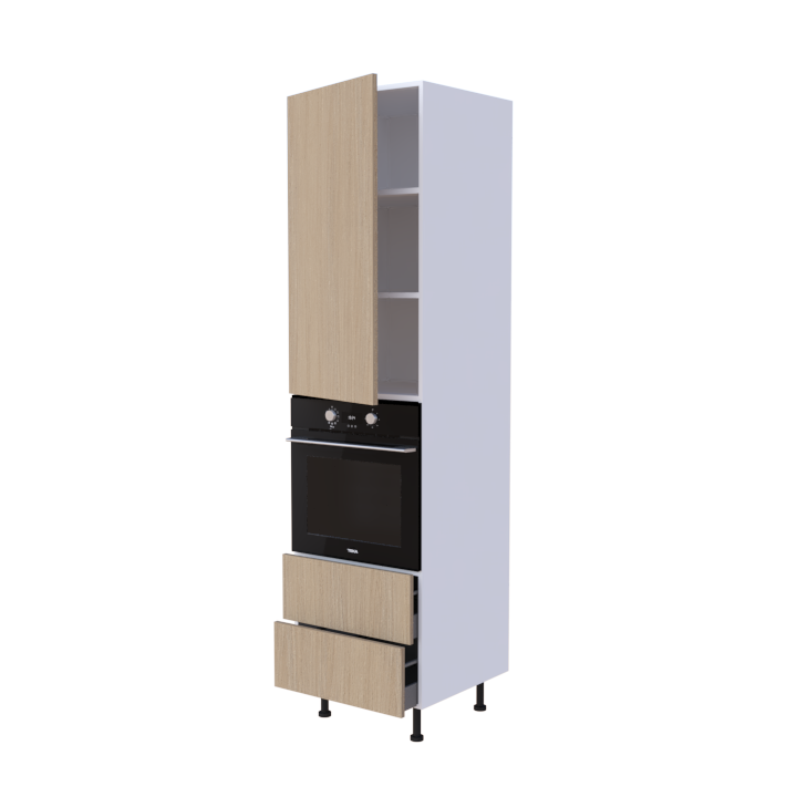 Colonne 1 placard + 2 tiroirs + four L60 x H220 x P58 - Chêne Miel Nature - meuble livré monté