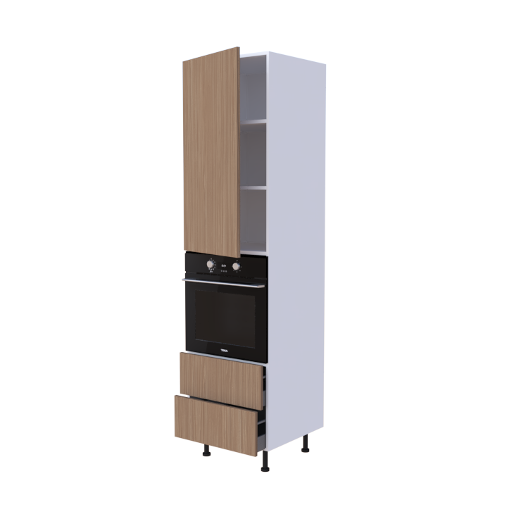 Colonne 1 placard + 2 tiroirs + four L60 x H220 x P58 - Chêne Noisette Bruni - meuble livré monté