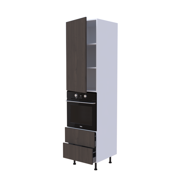 Colonne 1 placard + 2 tiroirs + four L60 x H220 x P58 - Chêne Noisette - meuble livré monté