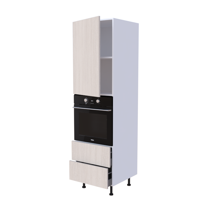 Colonne 1 placard + 2 tiroirs + four L60 x H200 x P58 - Chêne Sable Clair - meuble livré monté