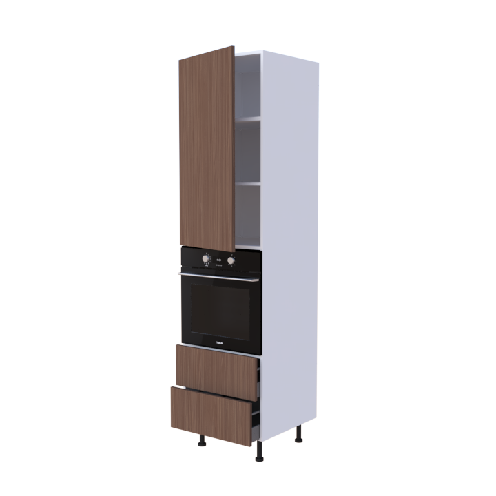 Colonne 1 placard + 2 tiroirs + four L60 x H220 x P58 - Chêne Satin Cendré - meuble livré monté