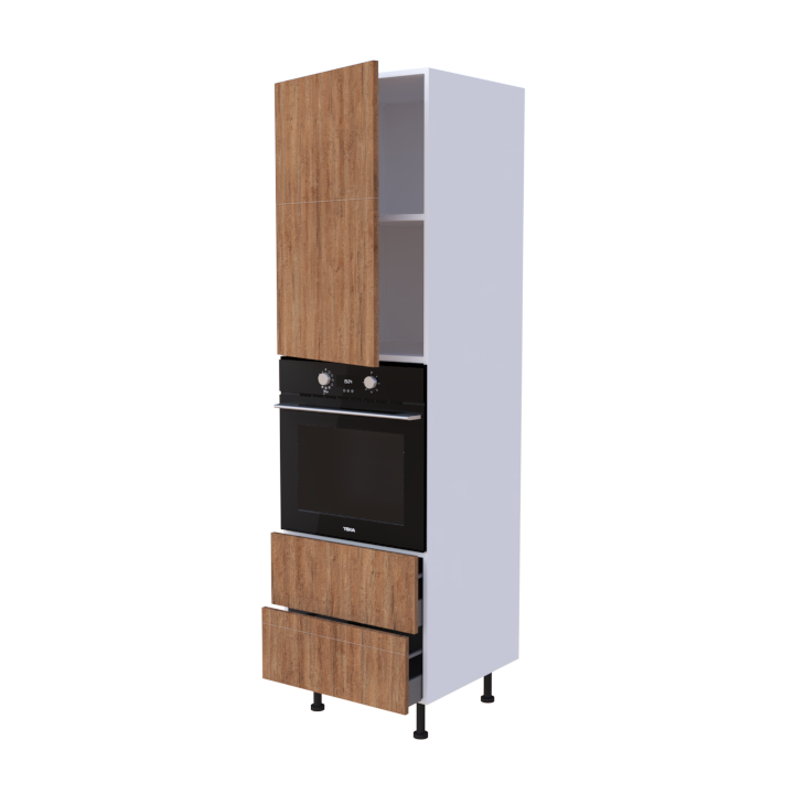 Colonne 1 placard + 2 tiroirs + four L60 x H200 x P58 - Chêne Vintage Ambré - meuble livré monté