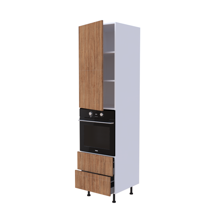 Colonne 1 placard + 2 tiroirs + four L60 x H220 x P58 - Chêne Vintage Ambré - meuble livré monté