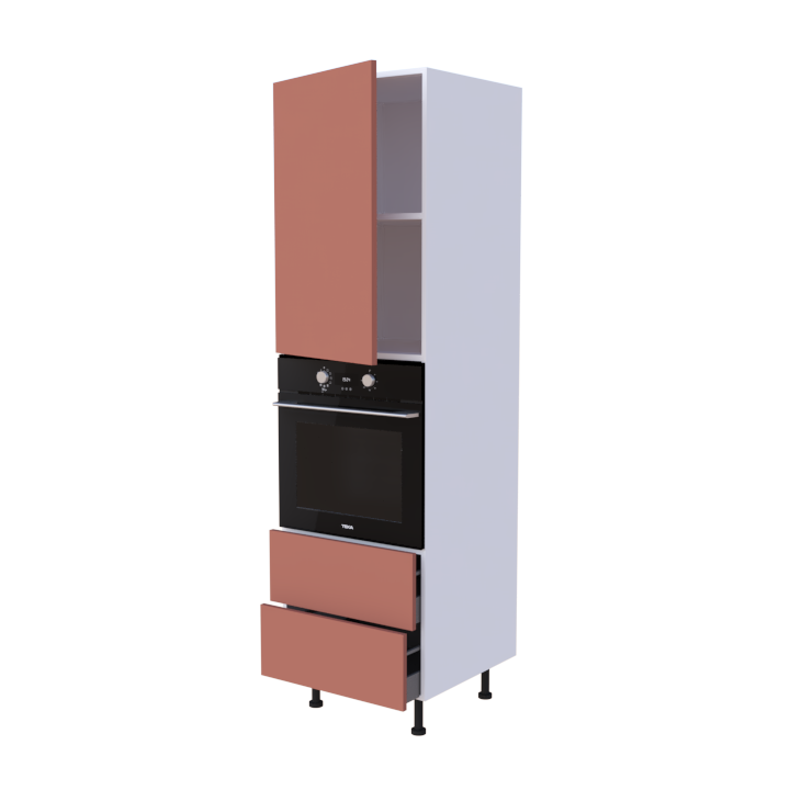 Colonne 1 placard + 2 tiroirs + four L60 x H200 x P58 - Corail Mat - meuble livré monté