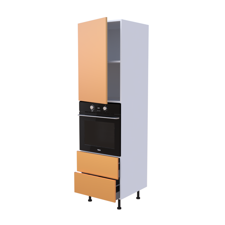 Colonne 1 placard + 2 tiroirs + four L60 x H200 x P58 - Cuivre - meuble livré monté