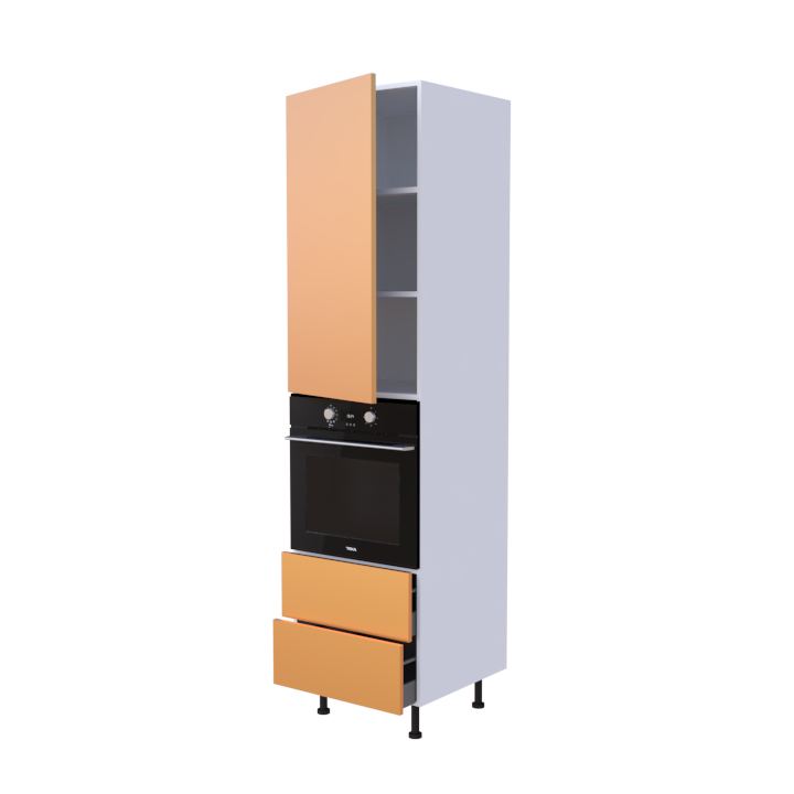 Colonne 1 placard + 2 tiroirs + four L60 x H220 x P58 - Cuivre - meuble livré monté