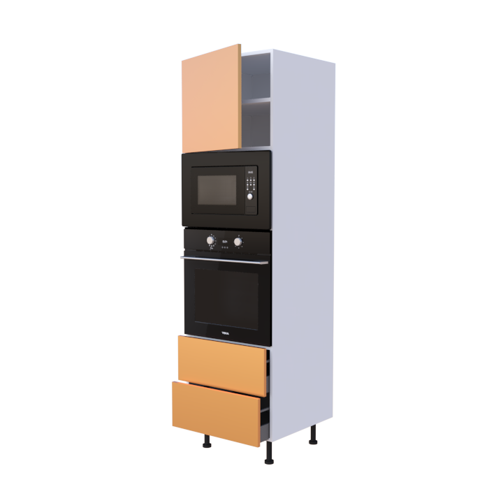 Colonne 1 placard + 2 tiroirs + four et micro-onde L60 x H200 x P58 - Cuivre - meuble livré monté