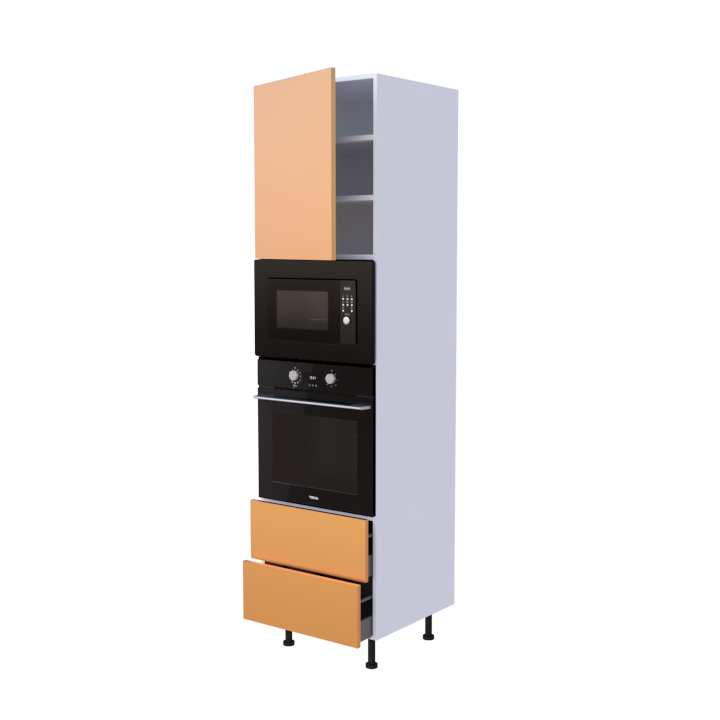 Colonne 1 placard + 2 tiroirs + four et micro-onde L60 x H220 x P58 - Cuivre - meuble livré monté