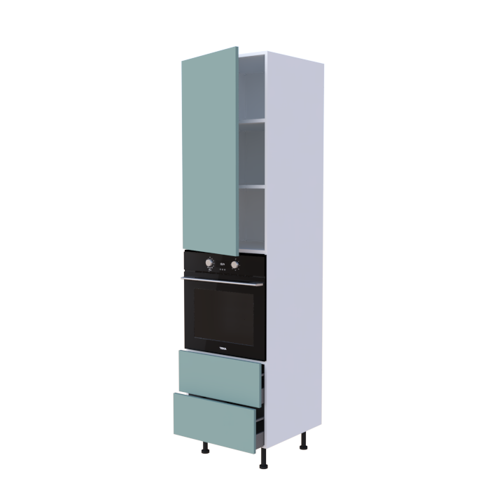 Colonne 1 placard + 2 tiroirs + four L60 x H220 x P58 - Eau Marine Mat - meuble livré monté