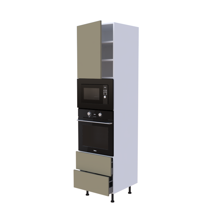 Colonne 1 placard + 2 tiroirs + four et micro-onde L60 x H220 x P58 - Ginger Mat - meuble livré monté