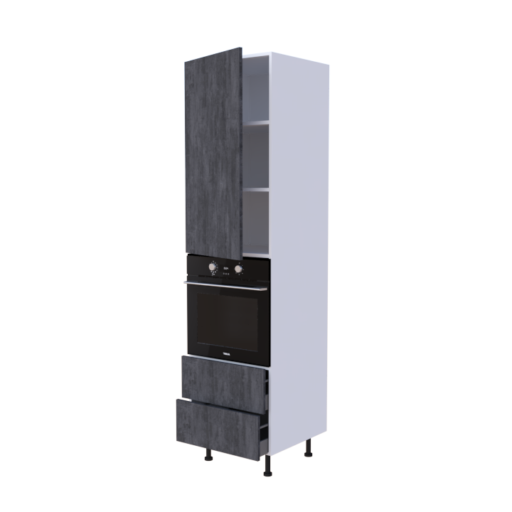 Colonne 1 placard + 2 tiroirs + four L60 x H220 x P58 - Graphite - meuble livré monté