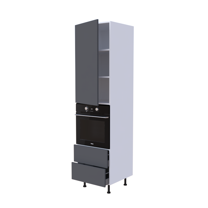 Colonne 1 placard + 2 tiroirs + four L60 x H220 x P58 - Gris Foncé Mat - meuble livré monté