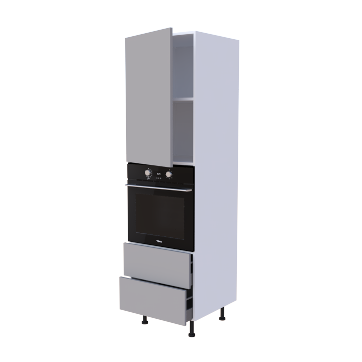 Colonne 1 placard + 2 tiroirs + four L60 x H200 x P58 - Gris Nacré Brume - meuble livré monté