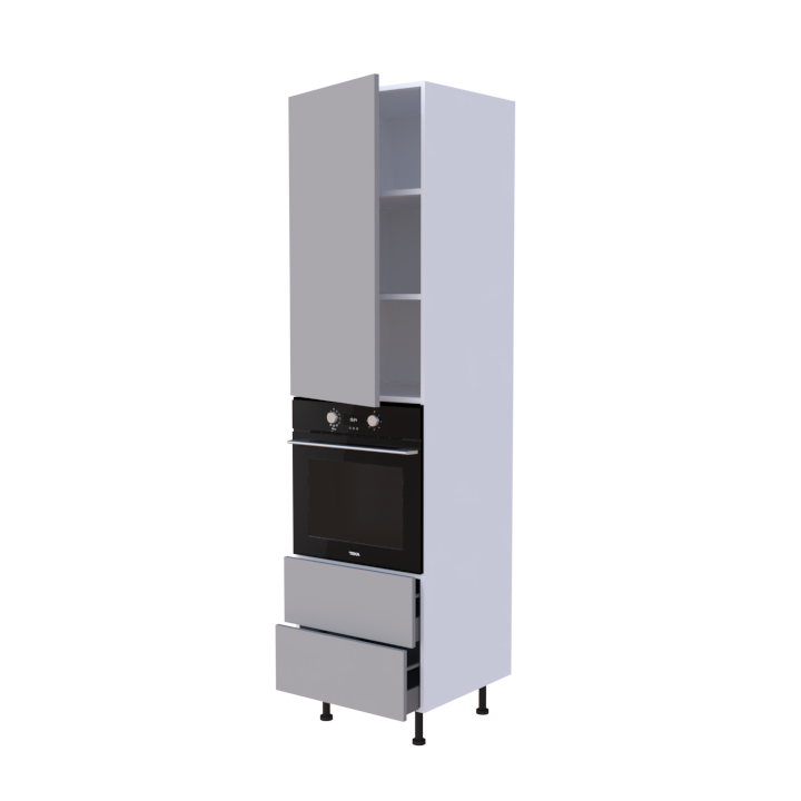 Colonne 1 placard + 2 tiroirs + four L60 x H220 x P58 - Gris Nacré Brume - meuble livré monté