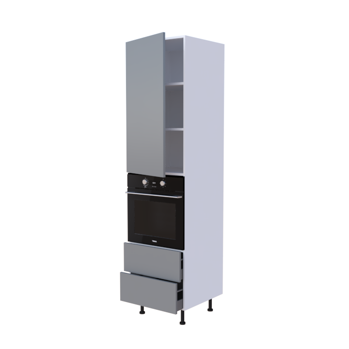 Colonne 1 placard + 2 tiroirs + four L60 x H220 x P58 - Gris Nuage Laqué Brillant - meuble livré monté