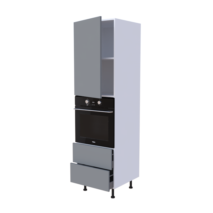 Colonne 1 placard + 2 tiroirs + four L60 x H200 x P58 - Gris Nuage Mat - meuble livré monté