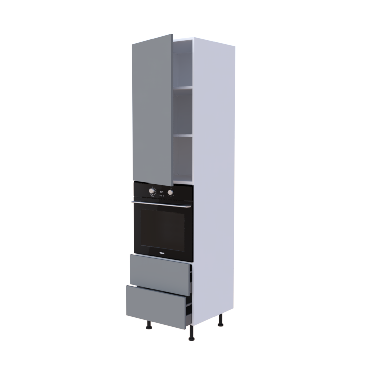 Colonne 1 placard + 2 tiroirs + four L60 x H220 x P58 - Gris Nuage Mat - meuble livré monté
