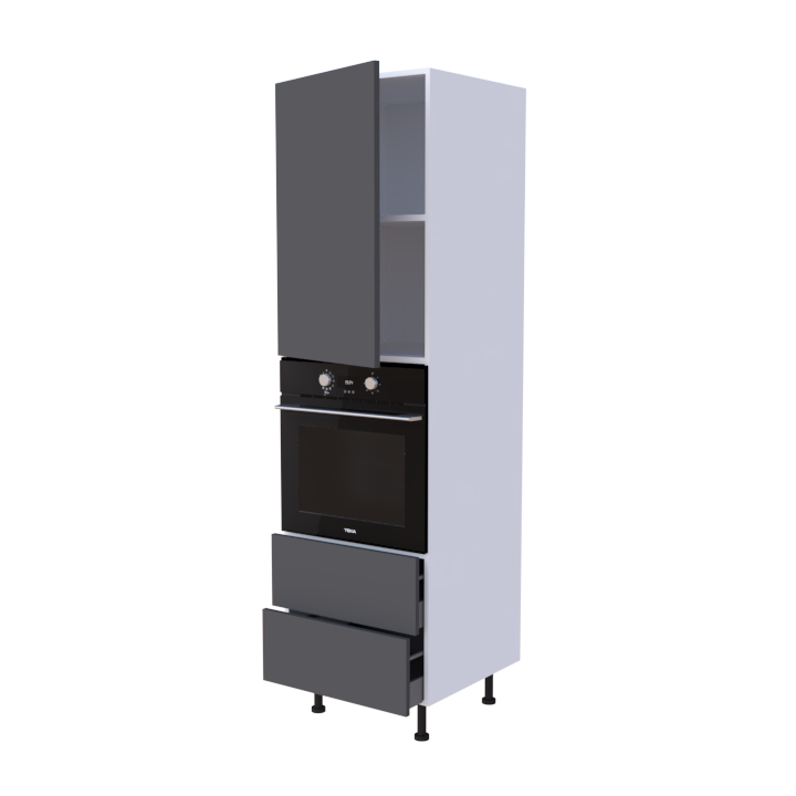 Colonne 1 placard + 2 tiroirs + four L60 x H200 x P58 - Gris Plomb - meuble livré monté