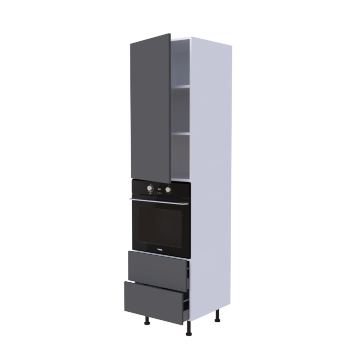 Colonne 1 placard + 2 tiroirs + four L60 x H220 x P58 - Gris Plomb - meuble livré monté